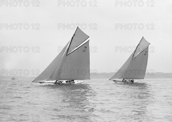 'Ventana' and 'The Truant' racing upwind, 1913. Creator: Kirk & Sons of Cowes.