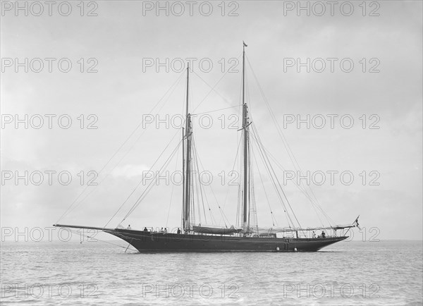 The schooner 'Allah Karim' at anchor, 1912. Creator: Kirk & Sons of Cowes.