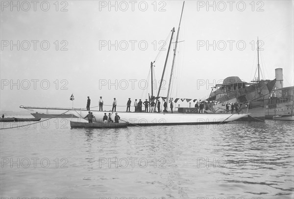 'Norada' after launching, Portsmouth Harbour, 17th June 1911.  Creator: Kirk & Sons of Cowes.