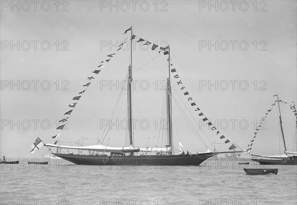 'Allah Karim' at anchor, 1911. Creator: Kirk & Sons of Cowes.