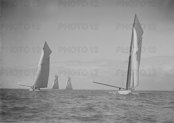 The 19-metres class 'Octavia', 'Norada', 'Corona' & 'Mariquita' racing at Cowes, 1911. Creator: Kirk & Sons of Cowes.