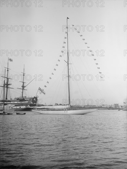 'Istria' moored with dressing flags, 1912.  Creator: Kirk & Sons of Cowes.