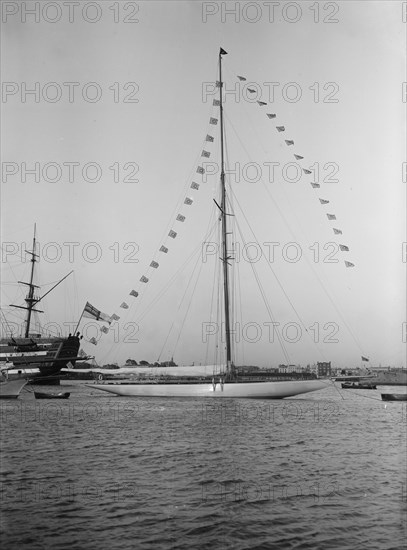 'Istria' moored with dressing flags, 1912.  Creator: Kirk & Sons of Cowes.