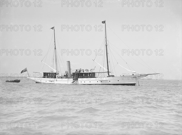 The steam yacht 'Queen Mab' at anchor, 1911. Creator: Kirk & Sons of Cowes.