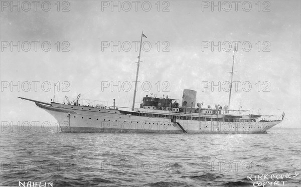 The luxury steam yacht 'Nahlin' at anchor. Creator: Kirk & Sons of Cowes.