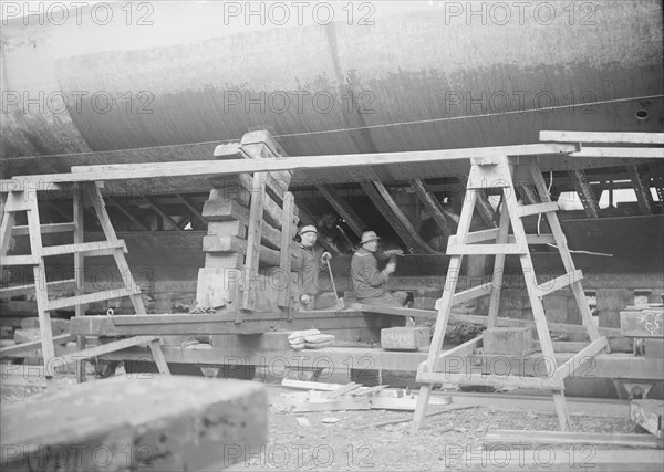 The steam yacht 'Priscilla' on slips, 1912. Creator: Kirk & Sons of Cowes.