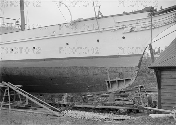 The steam yacht 'Priscilla' on slips, 1912. Creator: Kirk & Sons of Cowes.