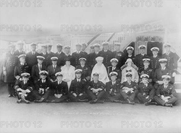 King George V and Queen Mary on board 'HMY Victoria and Albert', 1931. Creator: Kirk & Sons of Cowes.