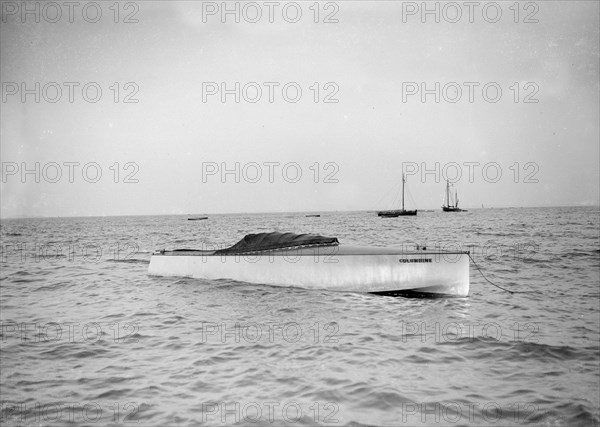 The hydroplane 'Columbine' at anchor. Creator: Kirk & Sons of Cowes.
