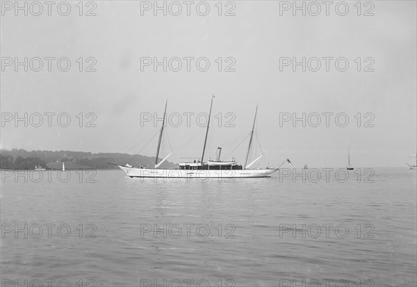 The three mast steam yacht 'Aries'. Creator: Kirk & Sons of Cowes.