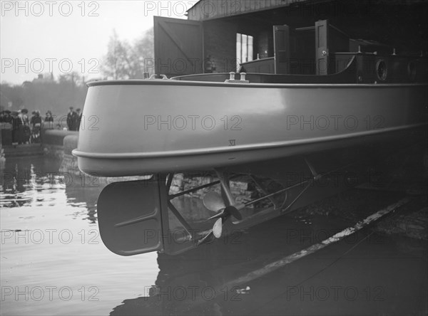 Egyptian motor launch on slipway, view of stern, 1911. Creator: Kirk & Sons of Cowes.