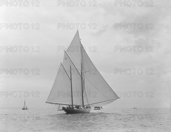 The 32 metre ketch 'Joyette' running downwind, 1922. Creator: Kirk & Sons of Cowes.