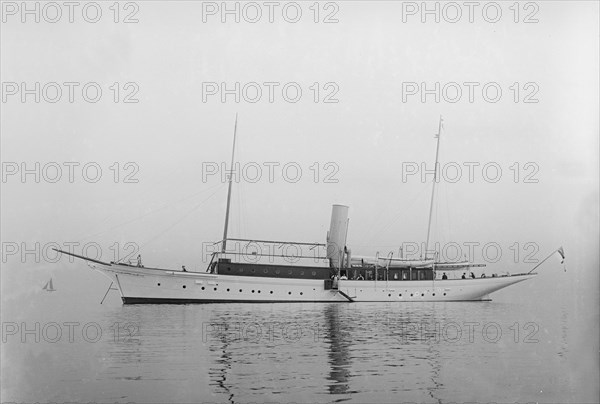 The steam yacht 'Lady Calista' at anchor, 1910. Creator: Kirk & Sons of Cowes.