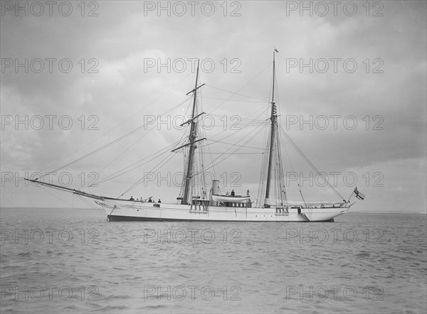 The schooner 'Francisca' at anchor, 1911. Creator: Kirk & Sons of Cowes.