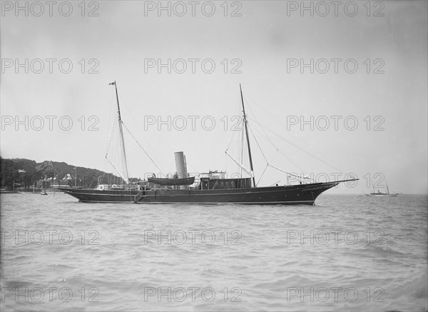 The steam yacht 'Pilgrim' at anchor,1911. Creator: Kirk & Sons of Cowes.