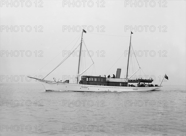 The 49 ton steam yacht 'Nordissa' under way, 1914. Creator: Kirk & Sons of Cowes.