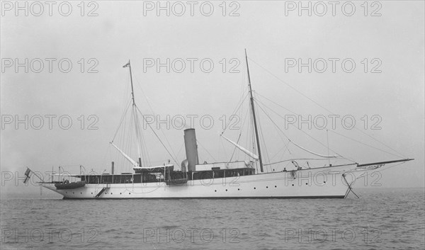 The steam yacht 'Agatha' at anchor, 1919. Creator: Kirk & Sons of Cowes.