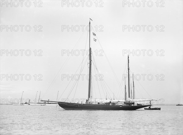 The ketch 'Valdora' at anchor, 1913. Creator: Kirk & Sons of Cowes.