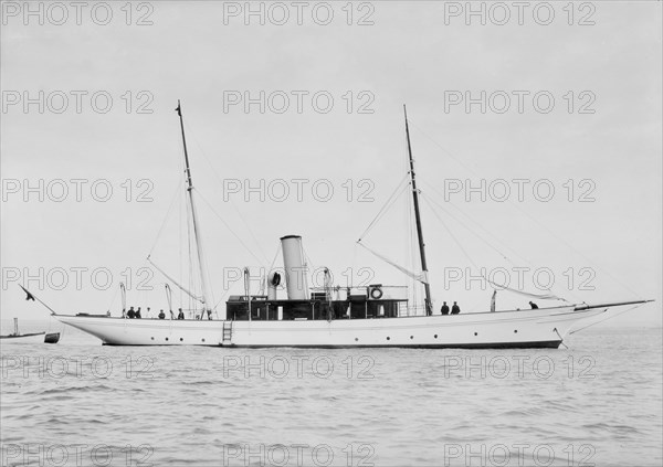 Unknown steam yacht at anchor. Creator: Kirk & Sons of Cowes.