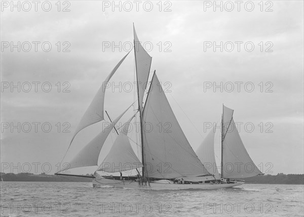 The ketch 'Corisande' under sail, 1911. Creator: Kirk & Sons of Cowes.