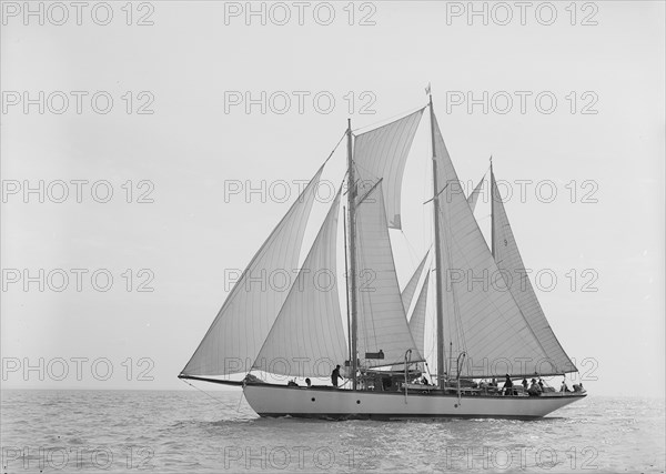 Unknown schooner under sail, 1938. Creator: Kirk & Sons of Cowes.