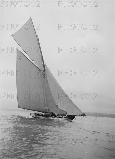 The 45 ton cutter 'Camellia' sailing close-hauled, 1911. Creator: Kirk & Sons of Cowes.