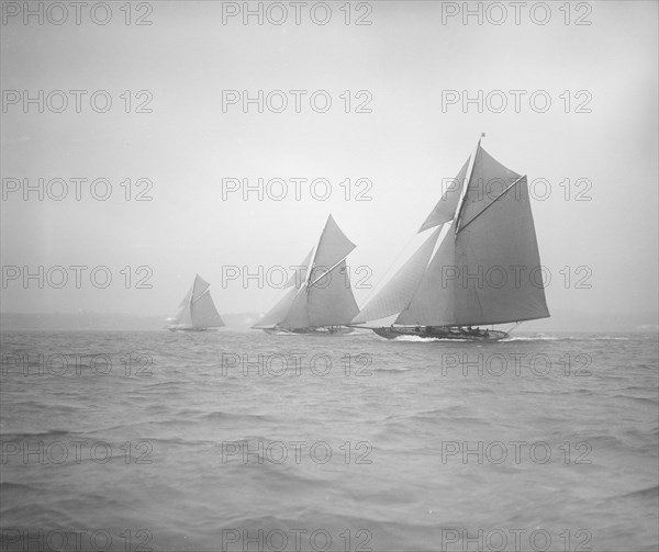 The racing cutters 'Sonya', 'Onda' and 'Carina', 1911. Creator: Kirk & Sons of Cowes.