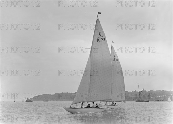 The 6 Metre class 'Maid Marion' (K22) and 'Freesia' (K11), 1921. Creator: Kirk & Sons of Cowes.