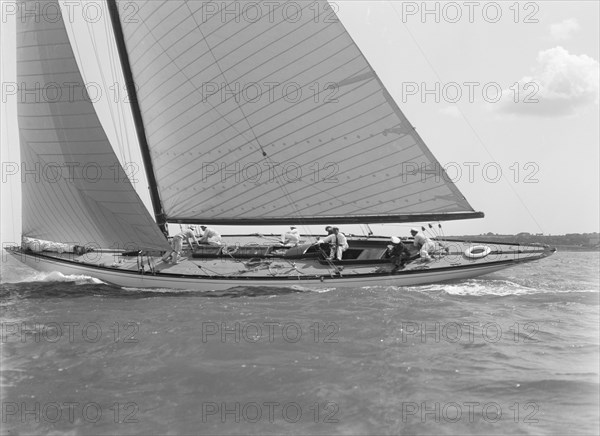 Unknown yacht sailing close-hauled. Creator: Kirk & Sons of Cowes.