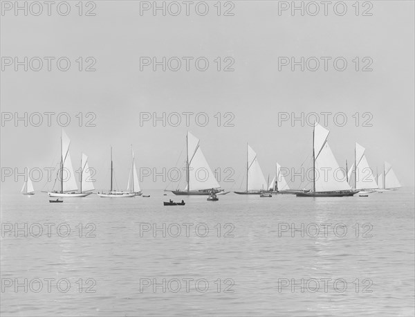 Group of racing yachts before the start of the Cowes to Weymouth Race, 1913. Creator: Kirk & Sons of Cowes.