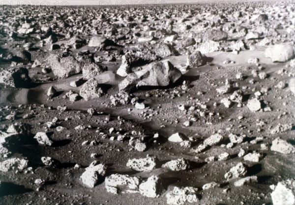 Rock-strewn Martian surface, Viking Lander mission, 1970s. Creator: NASA.