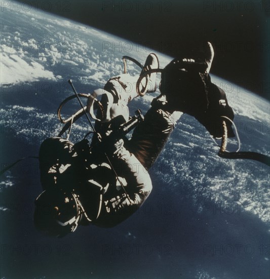 Astronaut Edward White performs the first American spacewalk, 3 June 1965.  Creator: James A McDivitt.