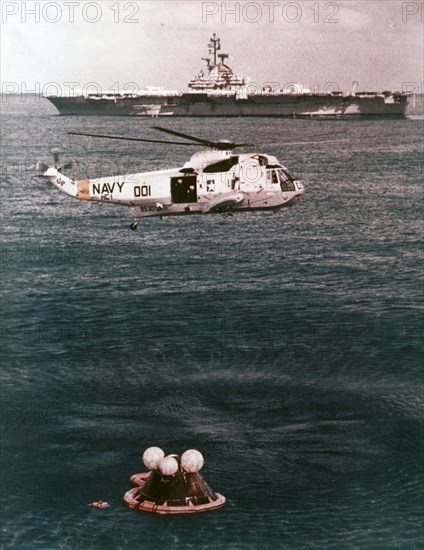 Astronauts being recovered from the sea, Apollo 16 mission, 27 April 1972. Creator: NASA.