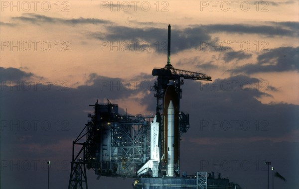 Space Shuttle on launch pad, Kennedy Space Center, Merritt Island, Florida, USA, 1980s.  Creator: NASA.