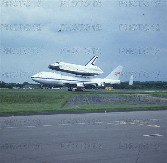 Space Shuttle 'Enterprise' landing at Stansted, Essex, United Kingdom, 5 June 1983. Creator: NASA.