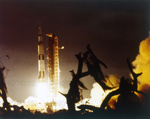 Saturn V rocket lifting off, Kennedy Space Center, Merritt Island, Florida, USA. Creator: NASA.