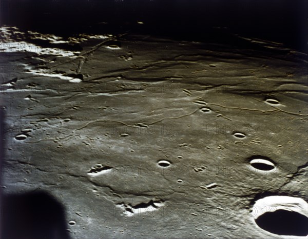 Lunar Module approaching landing site on the Moon, Apollo II mission, July 1969. Creator: NASA.