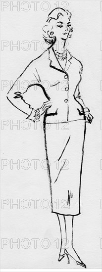 Woman in pencil suit, c1950. Creator: Shirley Markham.