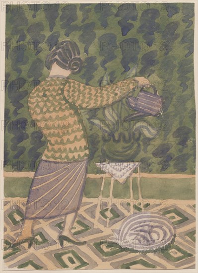 Woman watering plants, c1951. Creator: Shirley Markham.