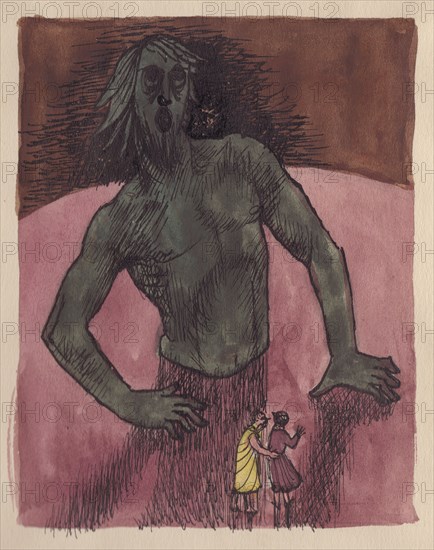 Dante and Virgil with giant, 1951. Creator: Shirley Markham.