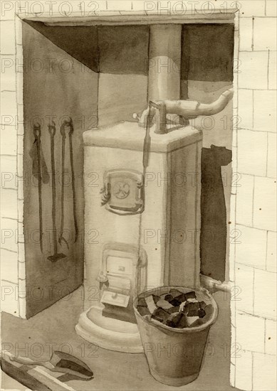 Coal stove, 1951. Creator: Shirley Markham.