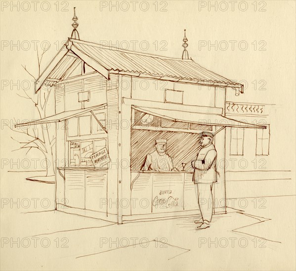 Kiosk selling drinks, Paris, France, c1951.  Creator: Shirley Markham.