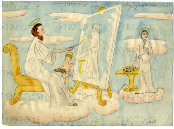 Angel painting a picture, 1947. Creator: Shirley Markham.