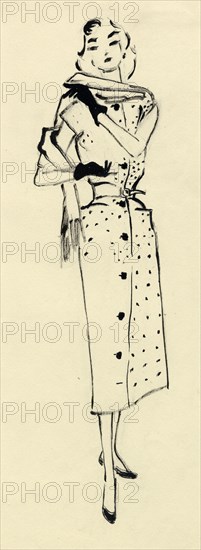 Woman in spotted dress, c1950. Creator: Shirley Markham.