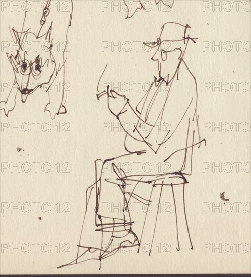 Seated man and dog studies, c1950. Creator: Shirley Markham.
