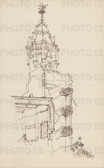 Turret of ruined building, c1950. Creator: Shirley Markham.