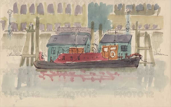 Floating pier on the River Thames in London, c1950. Creator: Shirley Markham.