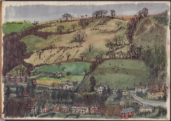 Village and fields, c1950. Creator: Shirley Markham.