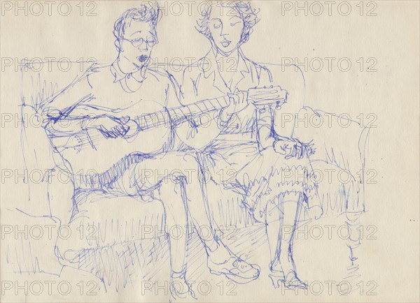 Couple with a guitar, c1950. Creator: Shirley Markham.