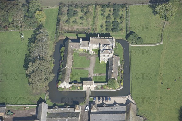 Markenfield Hall, medieval fortified manor house with moat, near Ripon, North Yorkshire, 2014